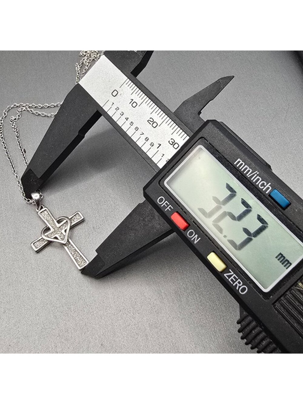 HAN Sterling Silver Crystal Encrusted Cross Pendant Necklace 18" Open Heart 925 - Picture 10 of 11